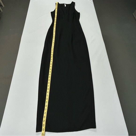 Vintage Long Sleeveless Evening Dress Round Neck‎ Slit Crepe Black Classic Glam - Picture 10 of 12